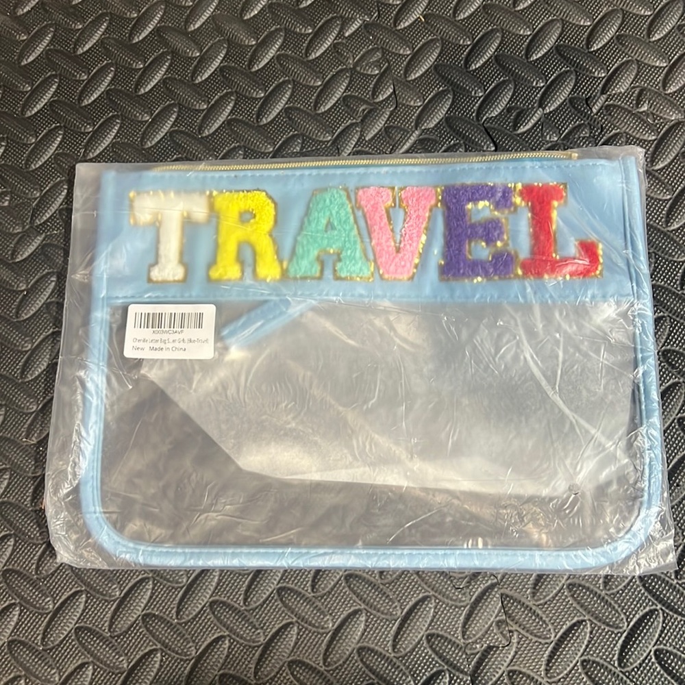 Chenille Letter Bag Blue Travel Bag Makeup carry case clover fashion beauty